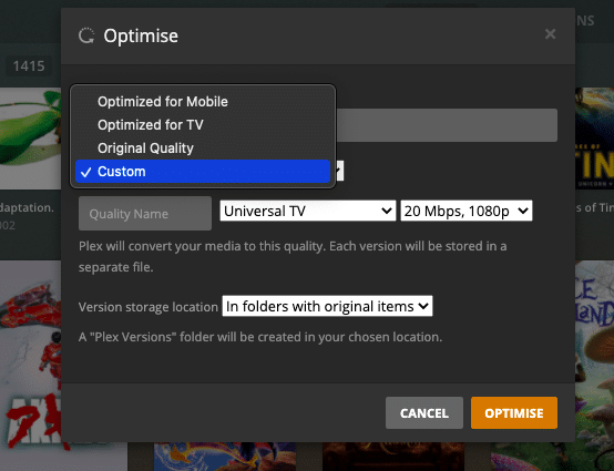 optimize video format size for plex mac